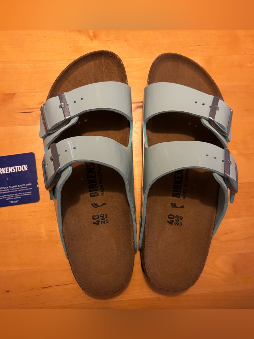Birkenstock Women’s Arizona Patent Sandals - Surf Green, Size 40 - Picture 2 of 6